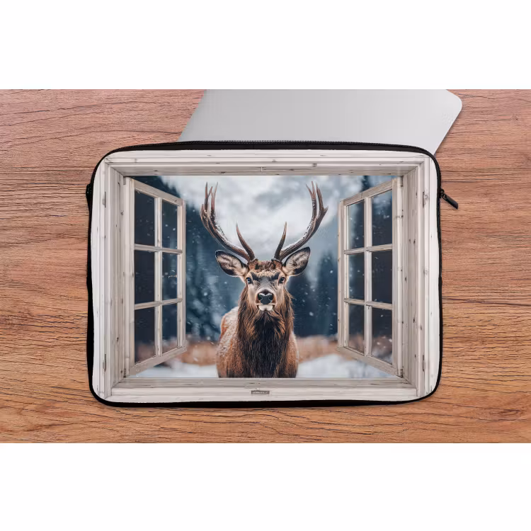 Laptophoes Hert - Dieren - Landschap - Winter - Sneeuw - Doorkijk - Natuur — 2