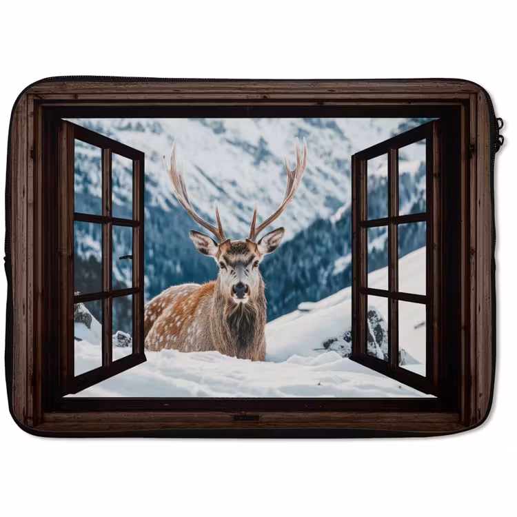 Laptophoes Hert - Landschap - Winter - Natuur - Dieren - Doorkijk - Bergen — 1