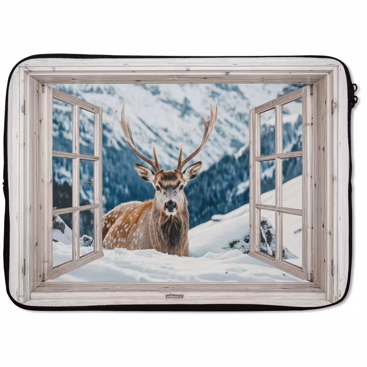 Laptophoes Hert - Winterlandschap - Natuur - Dieren - Doorkijk - Bergen — 1