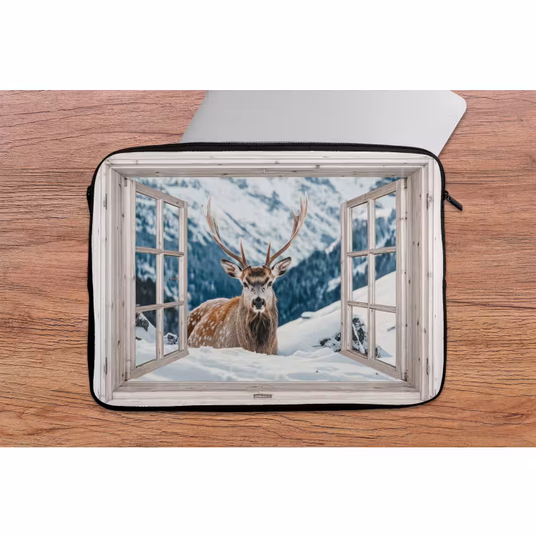 Laptophoes Hert - Winterlandschap - Natuur - Dieren - Doorkijk - Bergen — 2