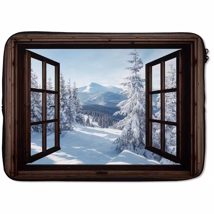 Laptophoes Winter - Landschap - Natuur - Berg - Bomen - Doorkijk - Uitzicht — 1