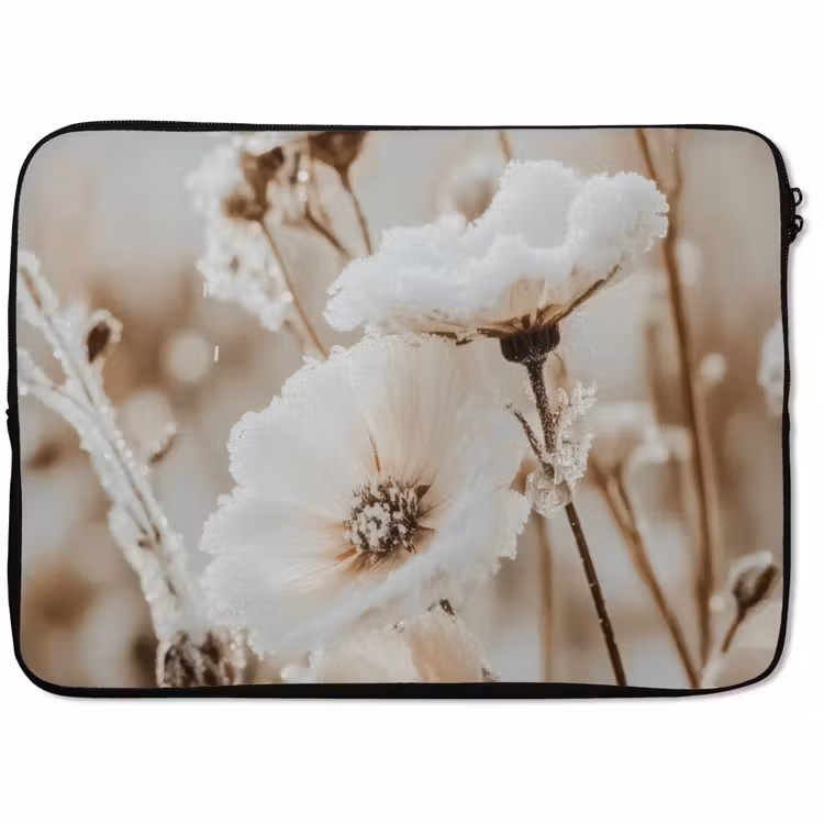 Laptophoes Bloemen - Winter - Wit - Sneeuw - Beige — 1