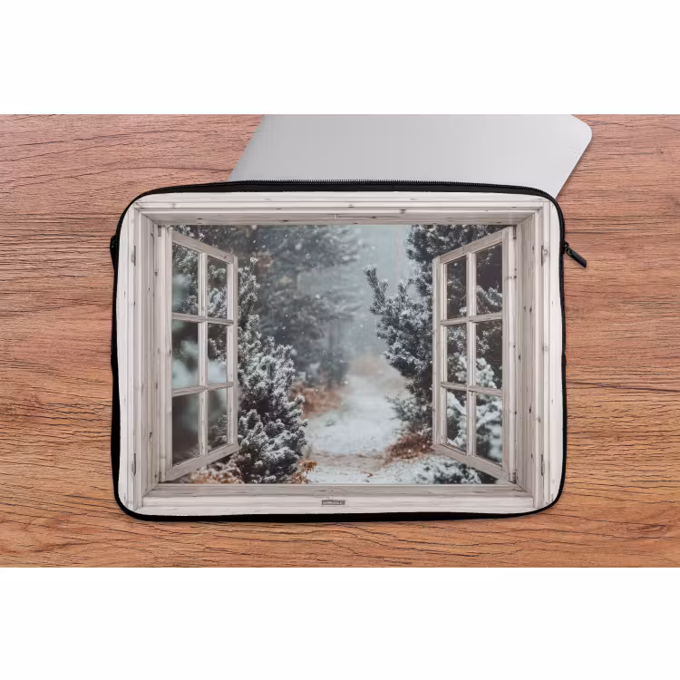 Laptophoes Bos - Winter - Bomen - Natuur - Pad - Doorkijk - Wit — 2