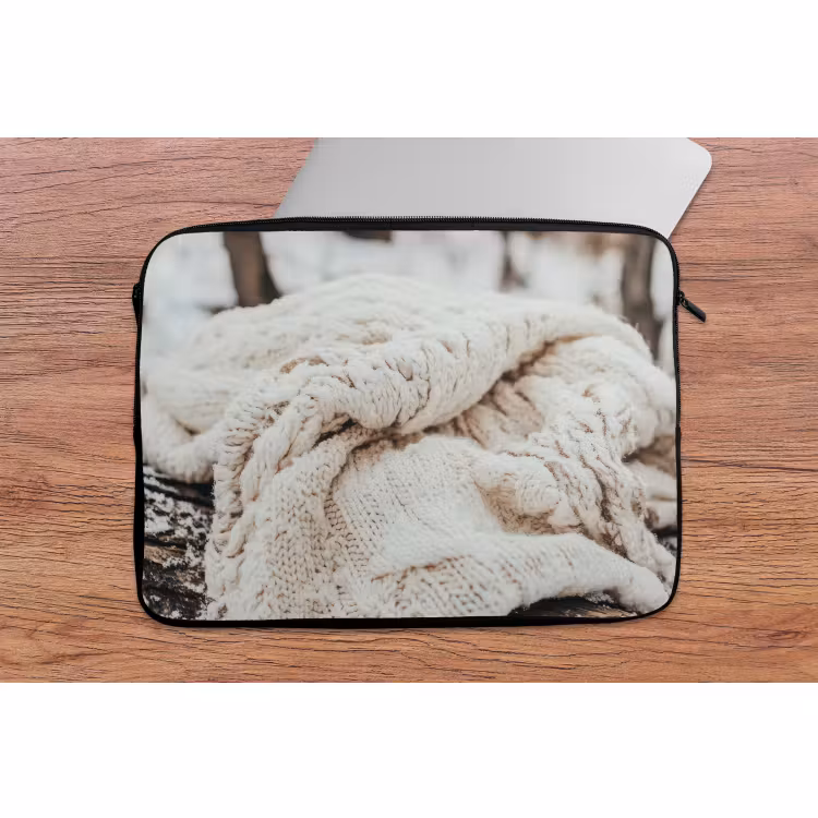 Laptophoes Deken - Wit - Boomstronk - Winter - Sneeuw — 2