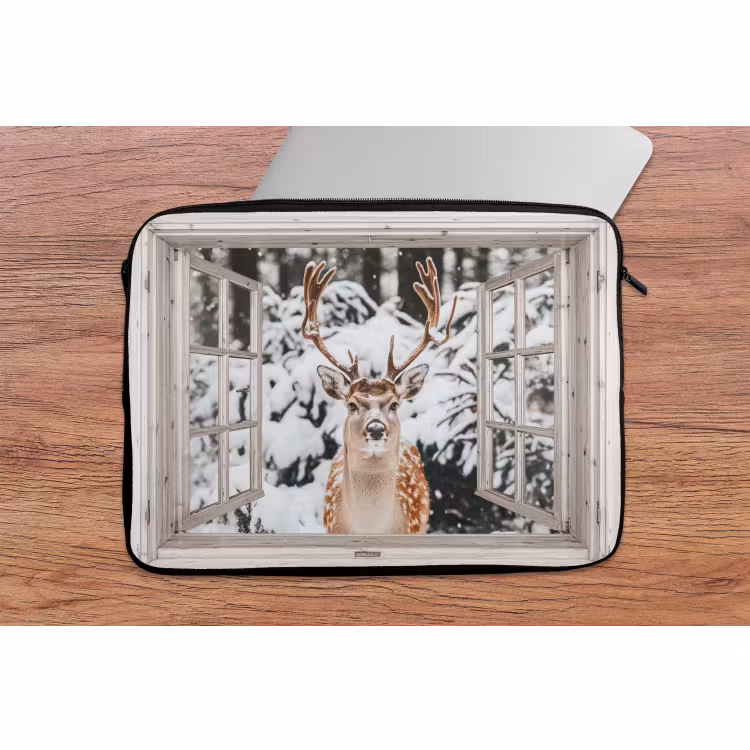 Laptophoes Doorkijk - Hert - Sneeuw - Winter - Bos - Dieren - Natuur — 2