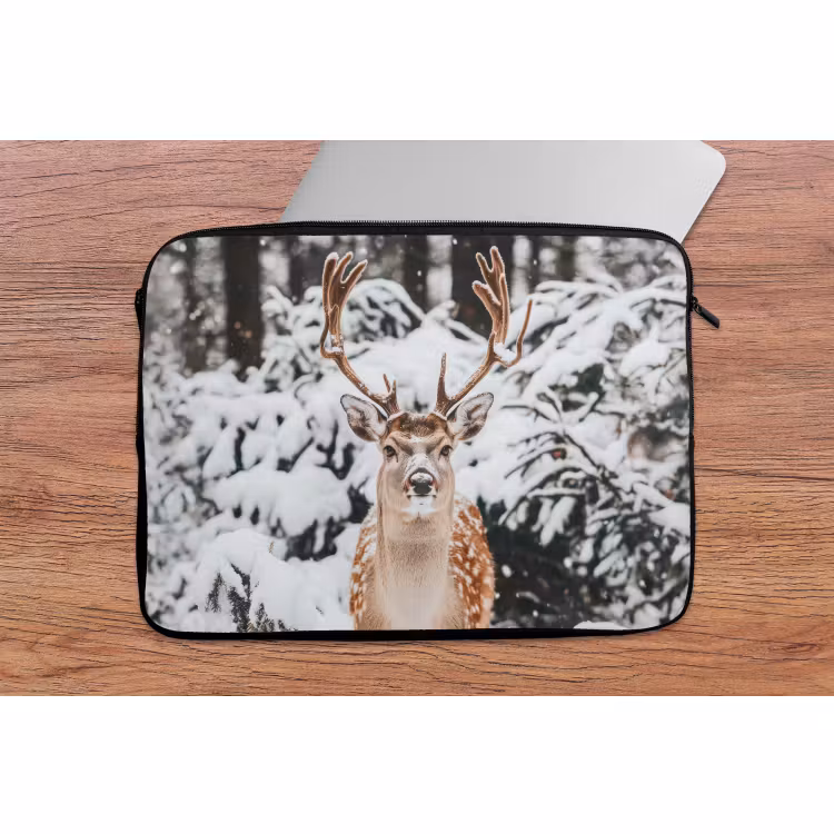 Laptophoes Hert - Sneeuw - Winter - Bos - Dieren — 2