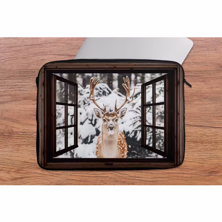 Laptophoes Hert - Sneeuw - Winter - Bos - Dieren - Doorkijk — 2