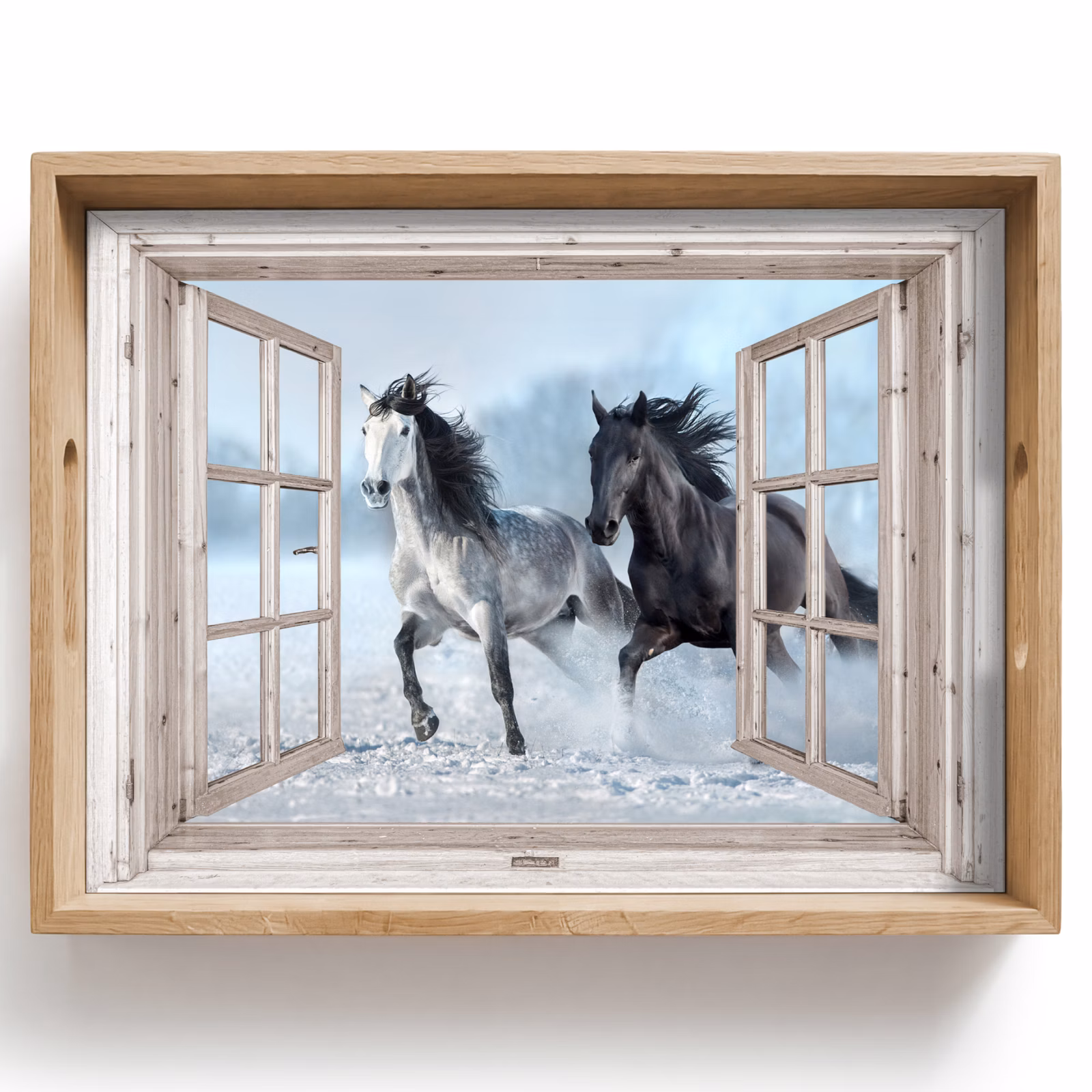 Dienblad - Doorkijk - Paarden - Winter - Dieren - Natuur - Wit — 1
