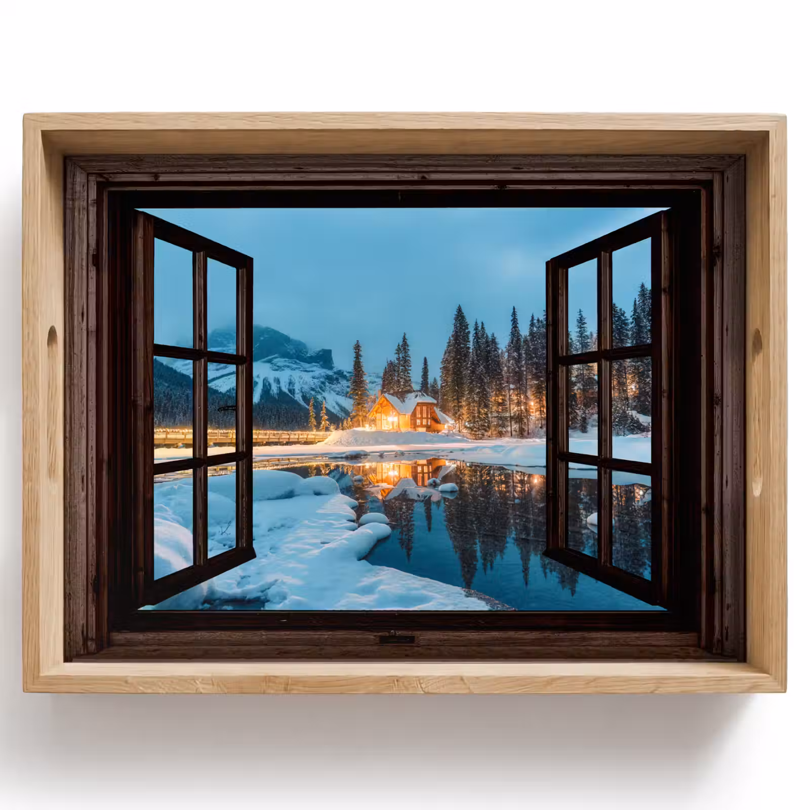 Dienblad - Doorkijk - Winter - Landschap - Natuur - Huis - Bergen — 1