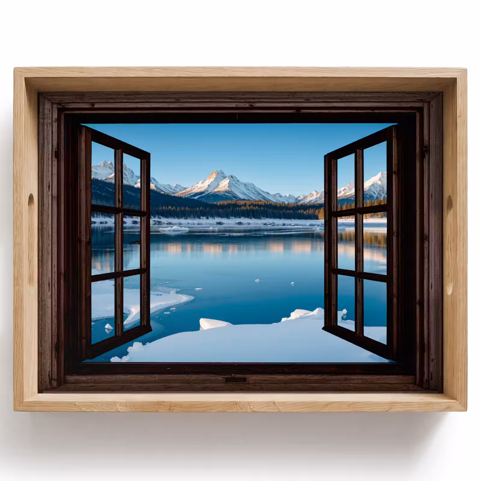 Dienblad - Doorkijk - Winterlandschap - Meer - Bergen - Uitzicht — 1