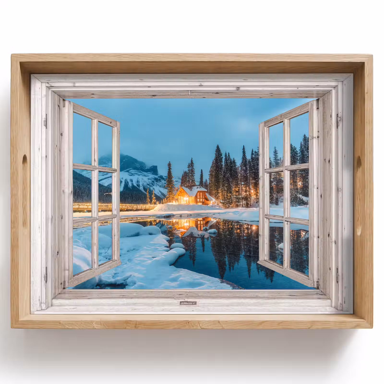 Dienblad - Doorkijk - Winterlandschap - Natuur - Huis - Bergen — 1