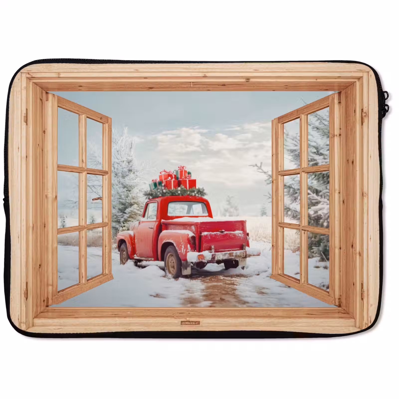 Laptophoes Doorkijk - Auto - Kerst - Cadeaus - Winter - Landschap — 1