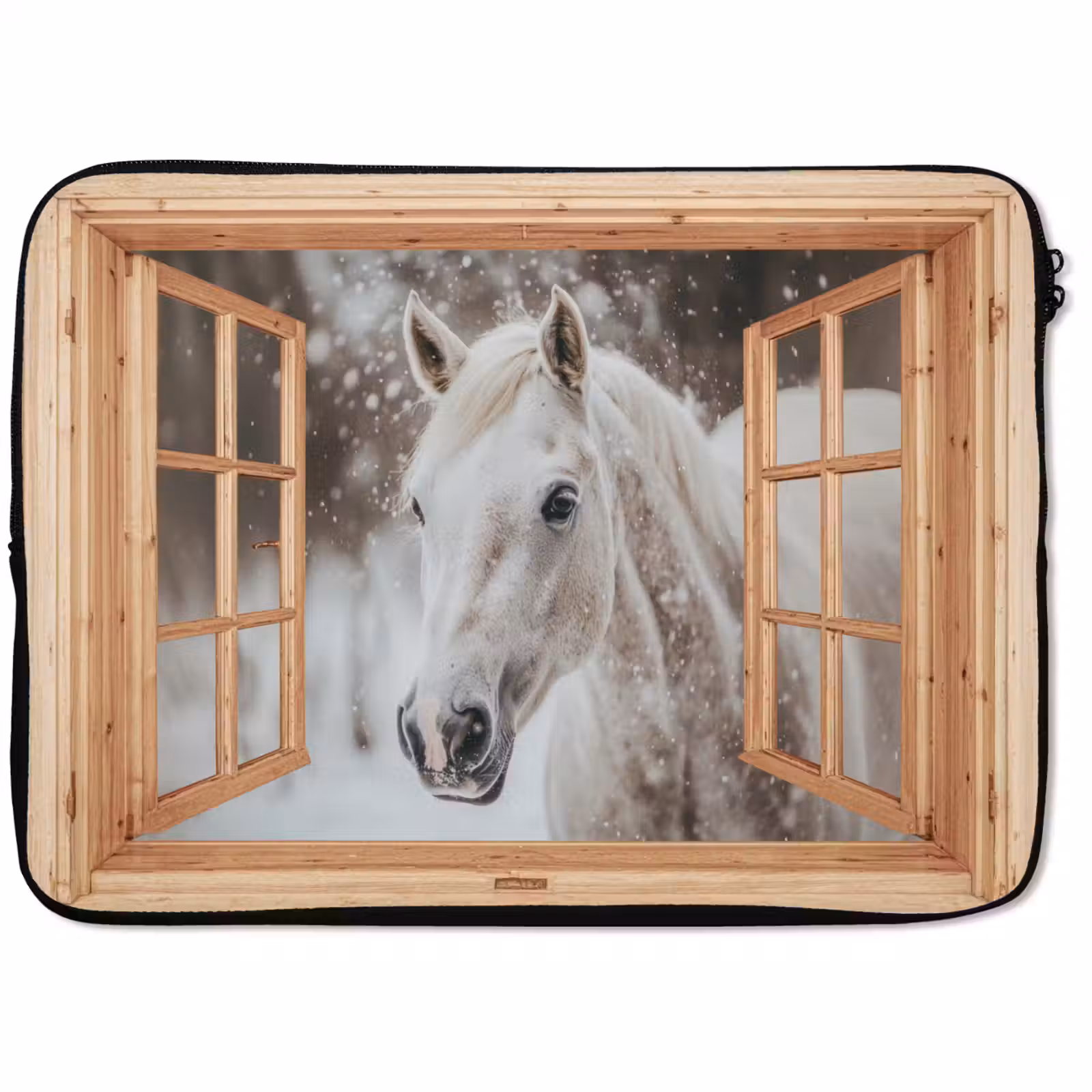 Laptophoes Doorkijk - Paard - Wit - Winter - Sneeuw - Dieren — 1