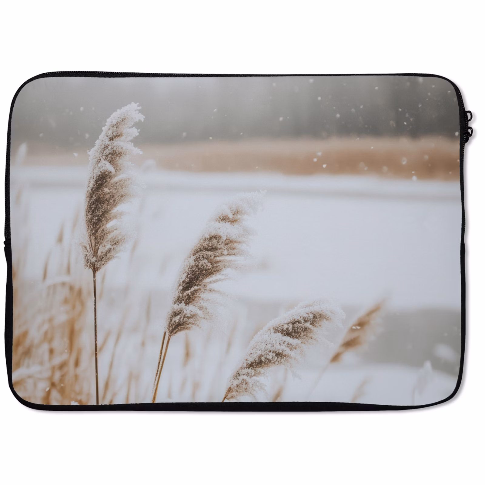 Laptophoes Riet - Meer - Winter - Natuur - Sneeuw - Beige — 1