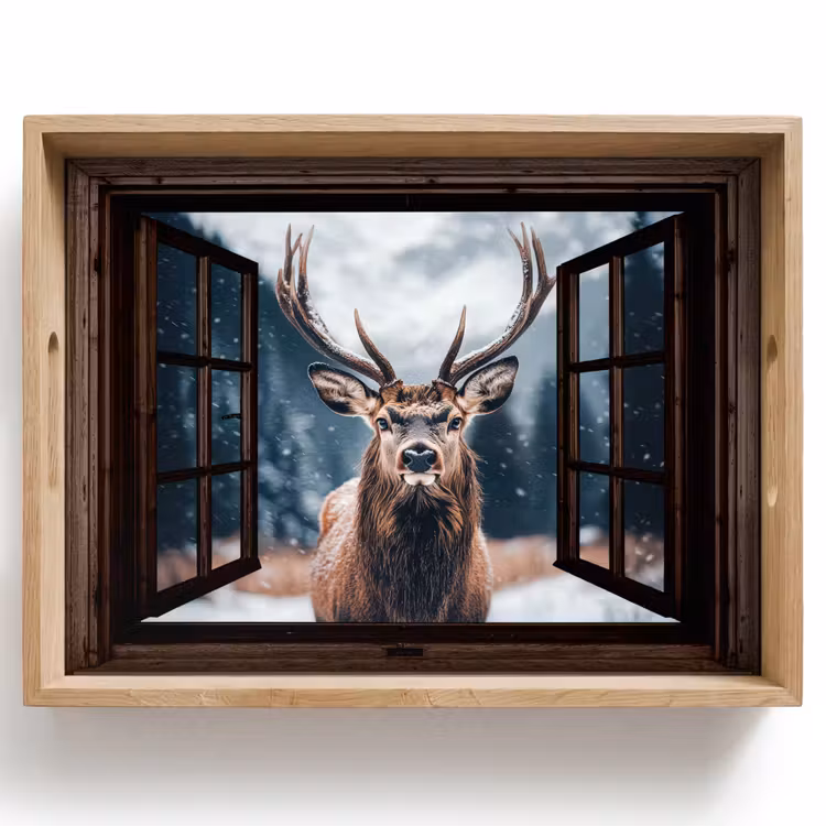 Dienblad - Doorkijk - Hert - Dieren - Landschap - Winter - Sneeuw - Landelijk — 1