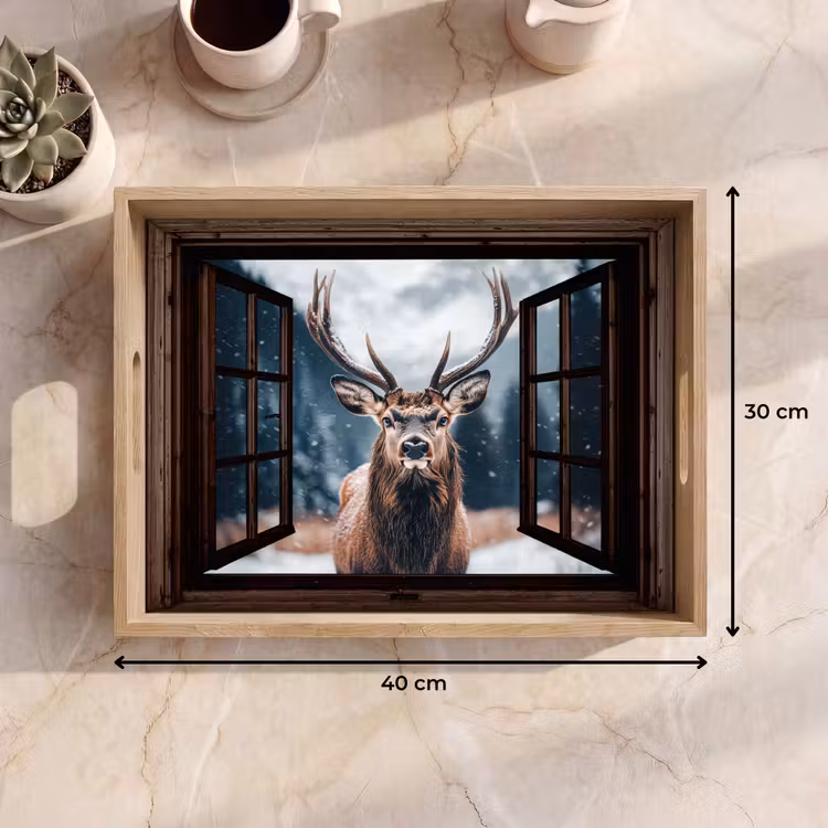Dienblad - Doorkijk - Hert - Dieren - Landschap - Winter - Sneeuw - Landelijk — 9