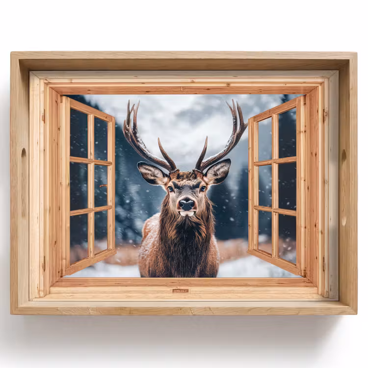 Dienblad - Doorkijk - Hert - Dieren - Winterlandschap - Sneeuw — 1