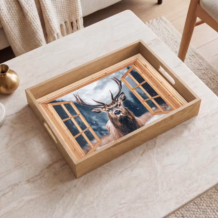 Dienblad - Doorkijk - Hert - Dieren - Winterlandschap - Sneeuw — 2
