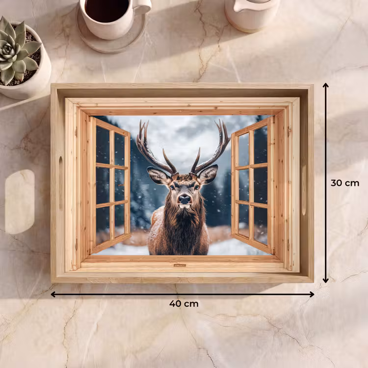 Dienblad - Doorkijk - Hert - Dieren - Winterlandschap - Sneeuw — 9