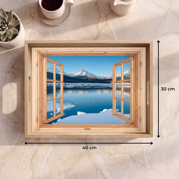 Dienblad - Doorkijk - Landschap - Winter - Meer - Bergen - Uitzicht — 9