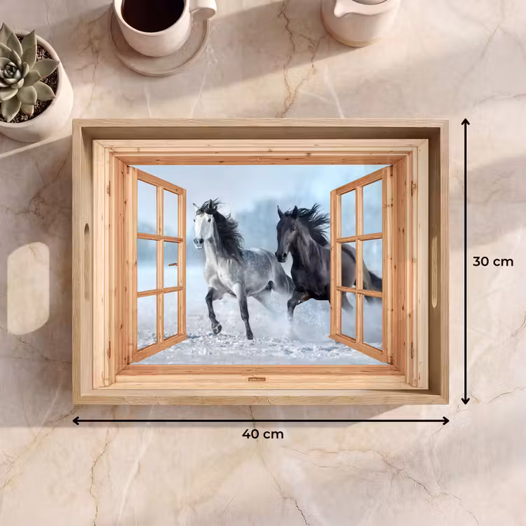 Dienblad - Doorkijk - Paarden - Winter - Dieren - Natuur - Hout — 9