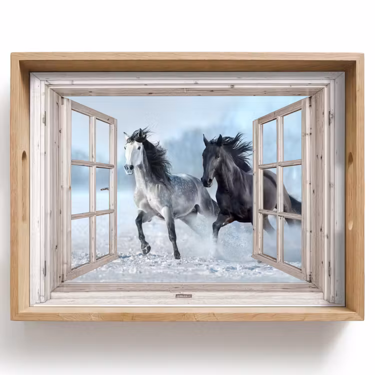 Dienblad - Doorkijk - Paarden - Winter - Dieren - Natuur - Wit — 1