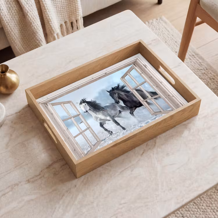 Dienblad - Doorkijk - Paarden - Winter - Dieren - Natuur - Wit — 2
