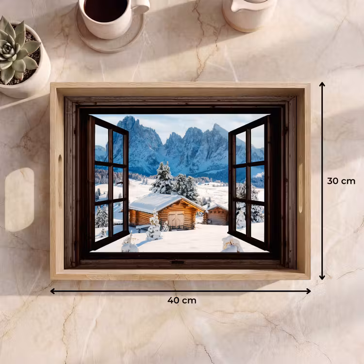 Dienblad - Doorkijk - Winter - Landschap - Huisje - Bergen — 9