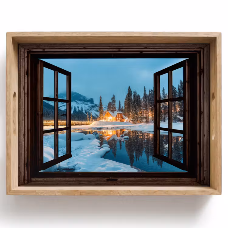 Dienblad - Doorkijk - Winter - Landschap - Natuur - Huis - Bergen — 1