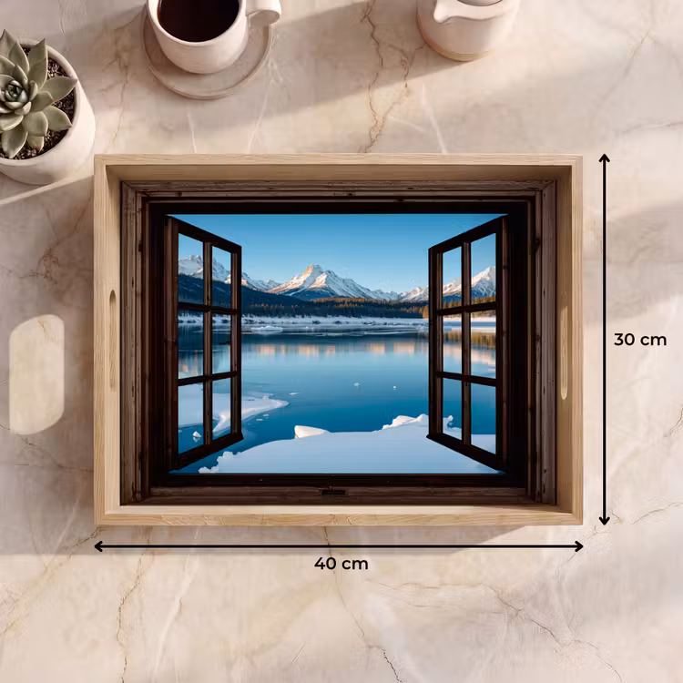 Dienblad - Doorkijk - Winterlandschap - Meer - Bergen - Uitzicht — 9