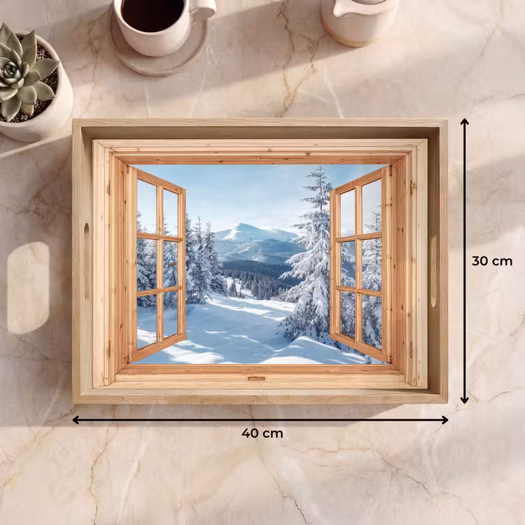 Dienblad - Doorkijk - Winterlandschap - Natuur - Berg - Bomen - Hout — 9