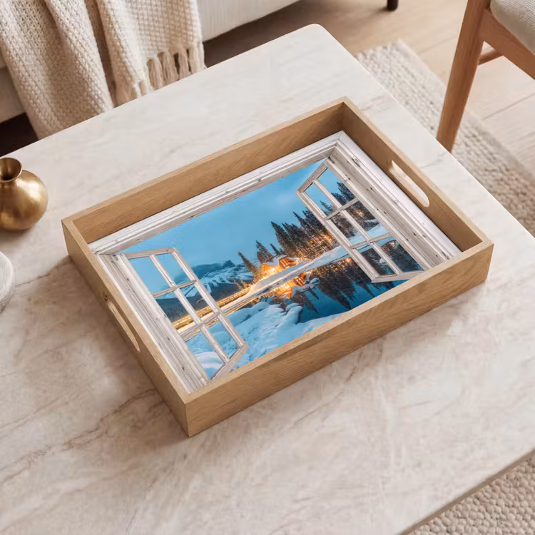 Dienblad - Doorkijk - Winterlandschap - Natuur - Huis - Bergen — 2