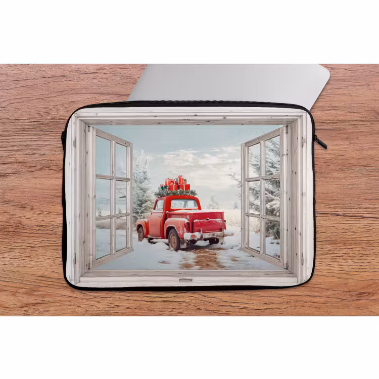 Laptophoes Auto - Rood - Cadeaus - Winter - Kerst - Doorkijk - Wit — 2