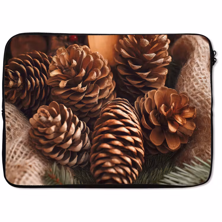 Laptophoes Dennenappels - Boom - Winter - Natuur - Bruin — 1