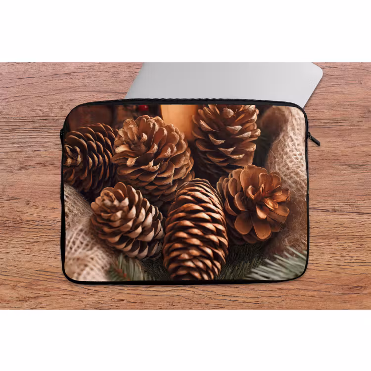 Laptophoes Dennenappels - Boom - Winter - Natuur - Bruin — 2