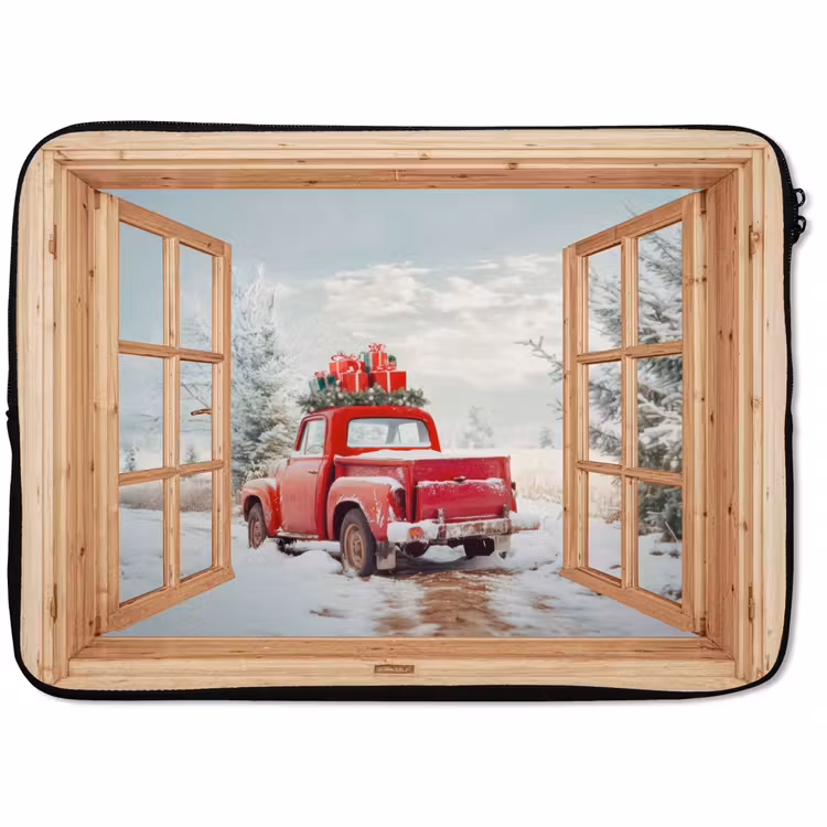 Laptophoes Doorkijk - Auto - Kerst - Cadeaus - Winter - Landschap — 1