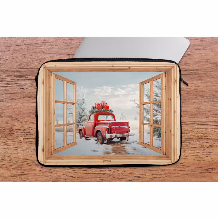 Laptophoes Doorkijk - Auto - Kerst - Cadeaus - Winter - Landschap — 2