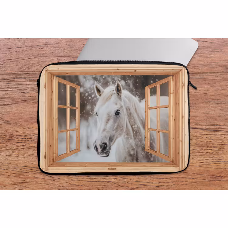 Laptophoes Doorkijk - Paard - Wit - Winter - Sneeuw - Dieren — 2
