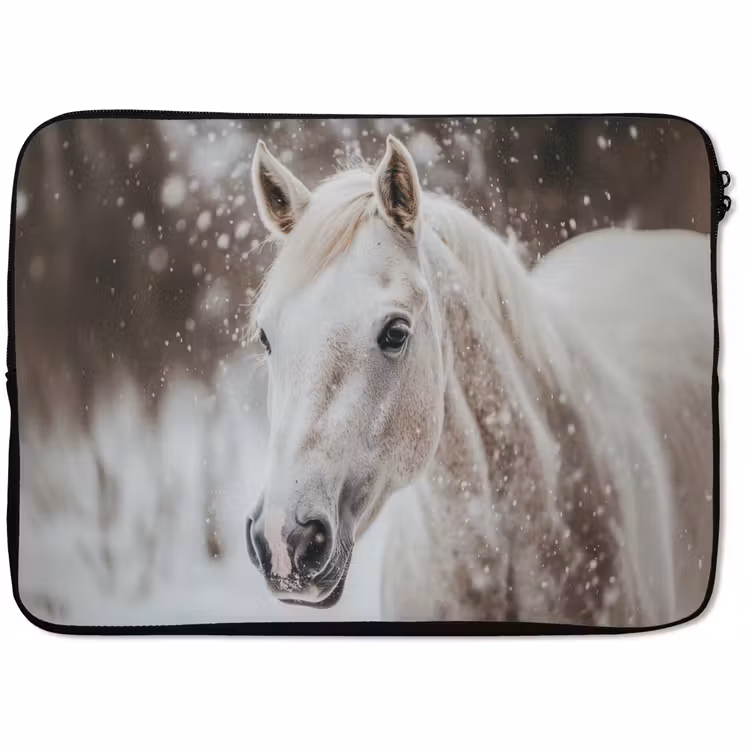 Laptophoes Paard - Wit - Winter - Natuur - Sneeuw - Dieren — 1