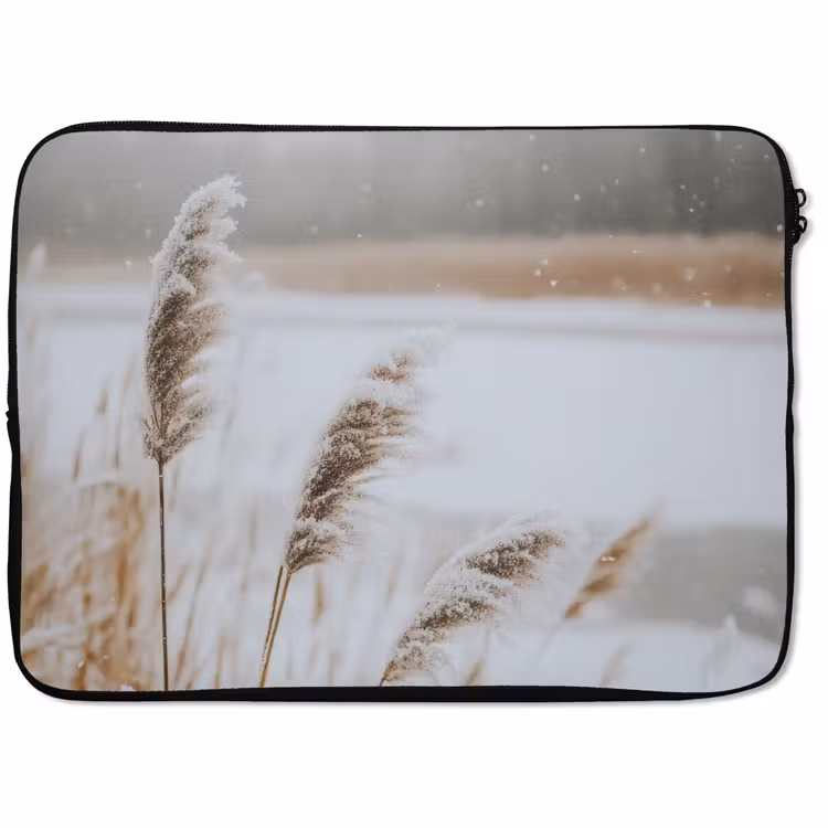 Laptophoes Riet - Meer - Winter - Natuur - Sneeuw - Beige — 1