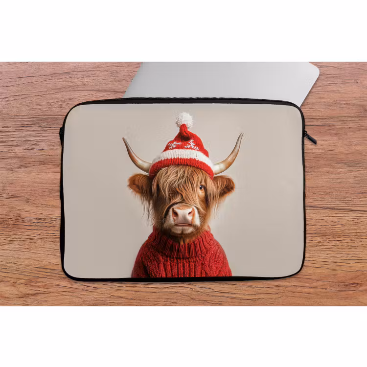Laptophoes Schotse Hooglander - Kerst - Muts - Trui - Winter — 2