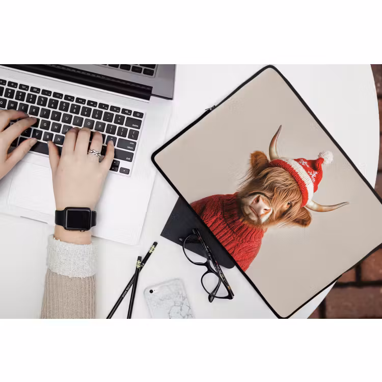 Laptophoes Schotse Hooglander - Kerst - Muts - Trui - Winter — 3