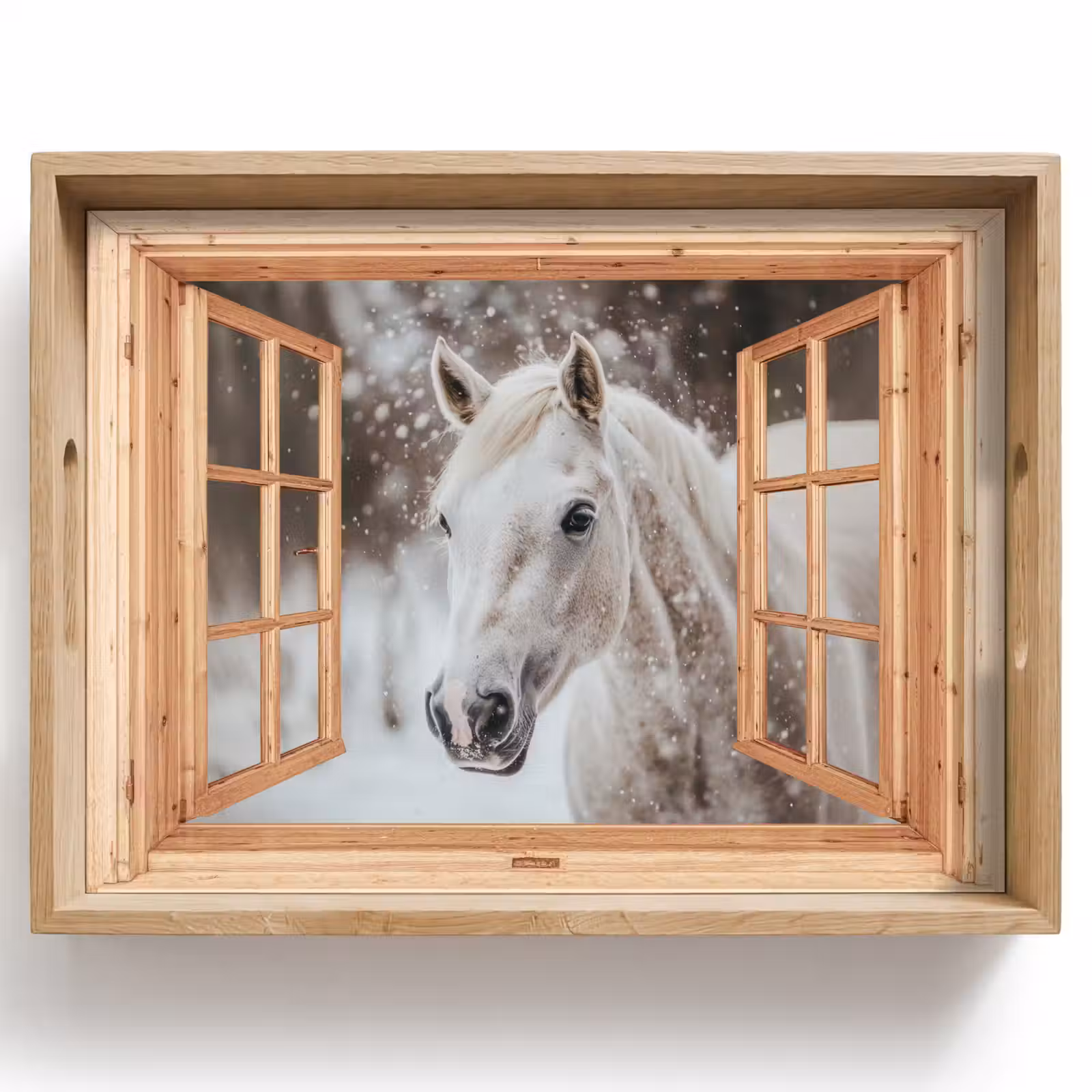 Dienblad - Doorkijk - Paard - Wit - Winter - Sneeuw - Dieren — 1