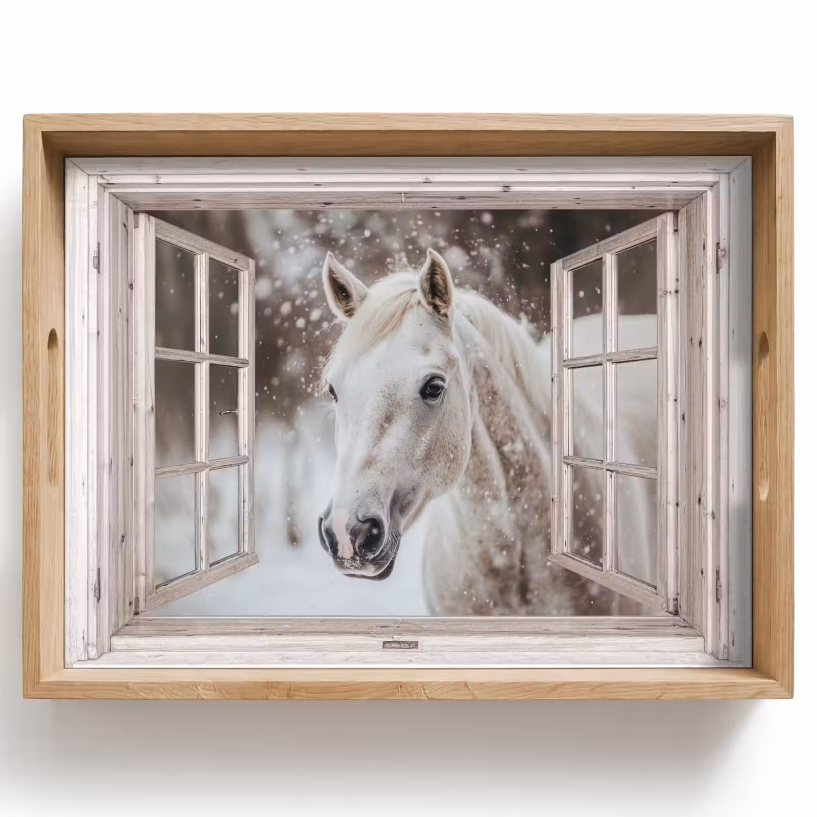 Dienblad - Paard - Wit - Winter - Sneeuw - Doorkijk - Dieren — 1