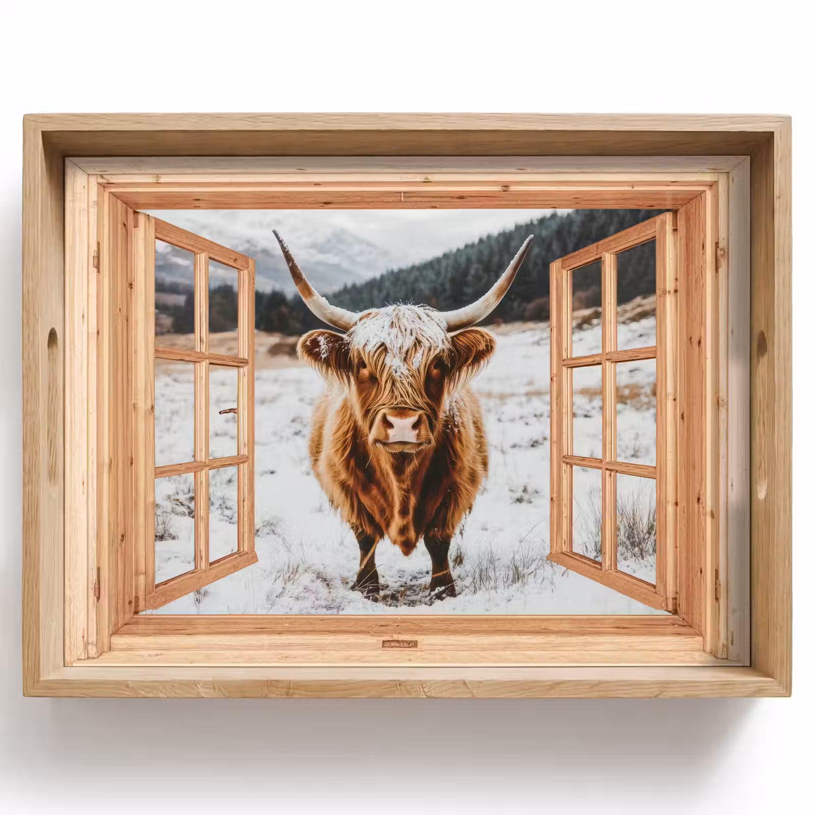 Dienblad - Schotse Hooglander - Landschap - Landelijk - Bergen - Winter - Doorkijk — 1