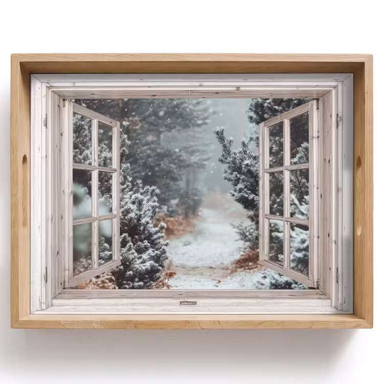 Dienblad - Bos - Winter - Bomen - Natuur - Pad - Doorkijk - Wit — 1