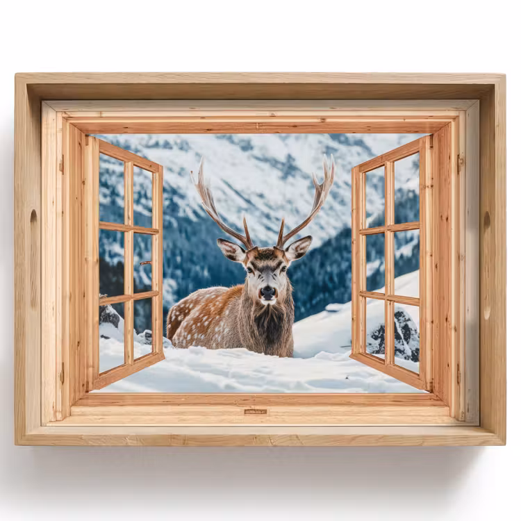 Dienblad - Doorkijk - Hert - Landschap - Winter - Natuur - Dieren - Bergen — 1
