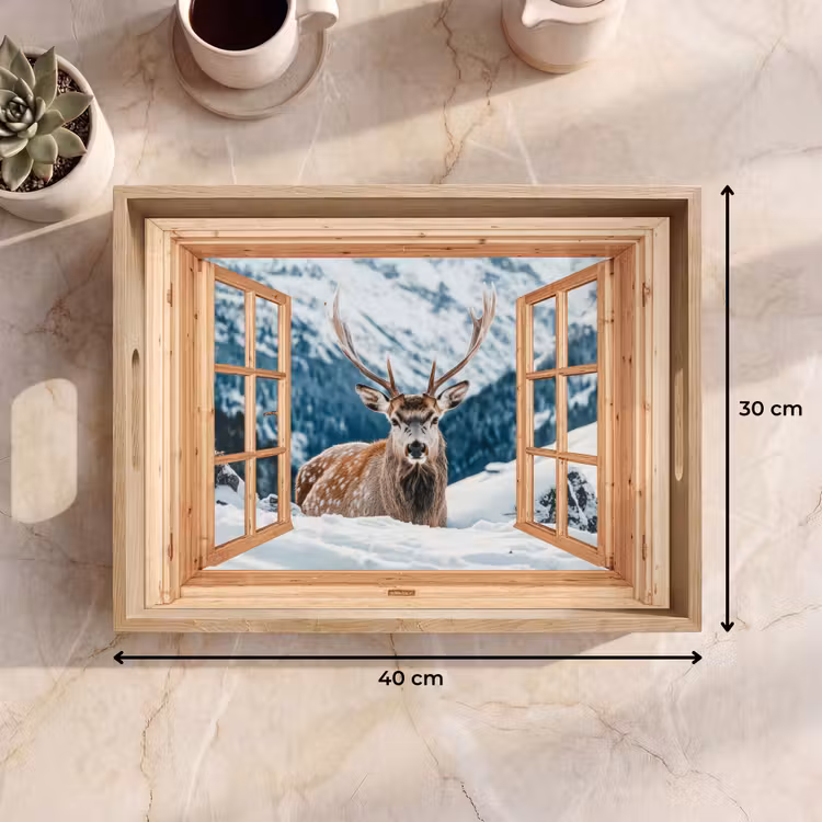 Dienblad - Doorkijk - Hert - Landschap - Winter - Natuur - Dieren - Bergen — 9