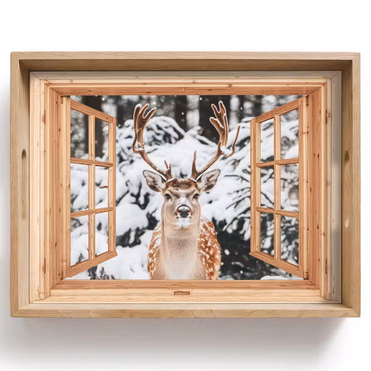 Dienblad - Doorkijk - Hert - Sneeuw - Winter - Bos - Dieren — 1