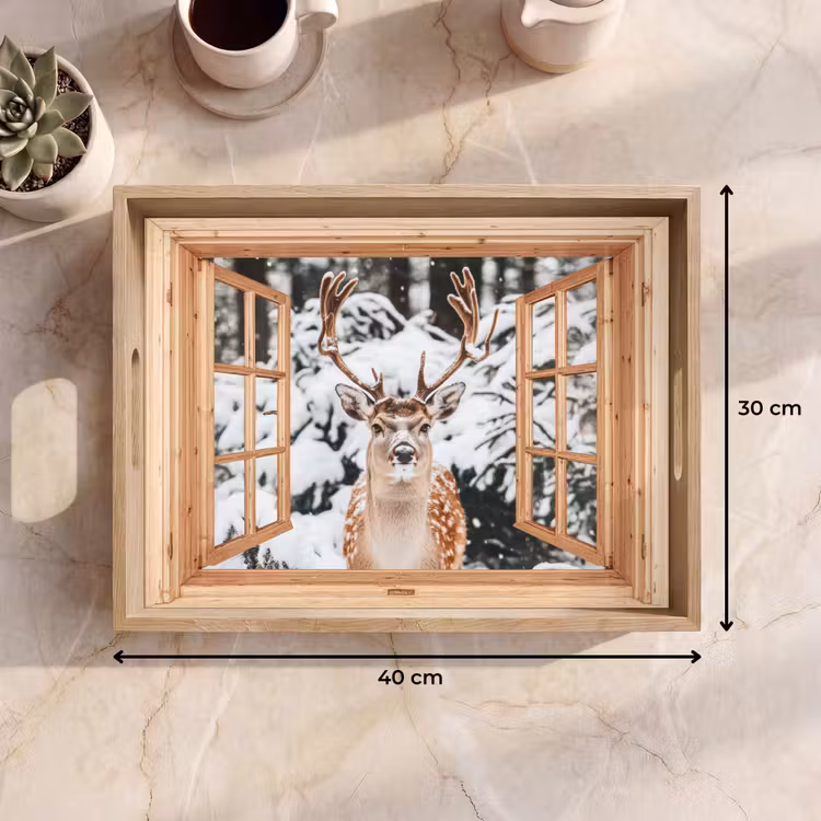 Dienblad - Doorkijk - Hert - Sneeuw - Winter - Bos - Dieren — 9